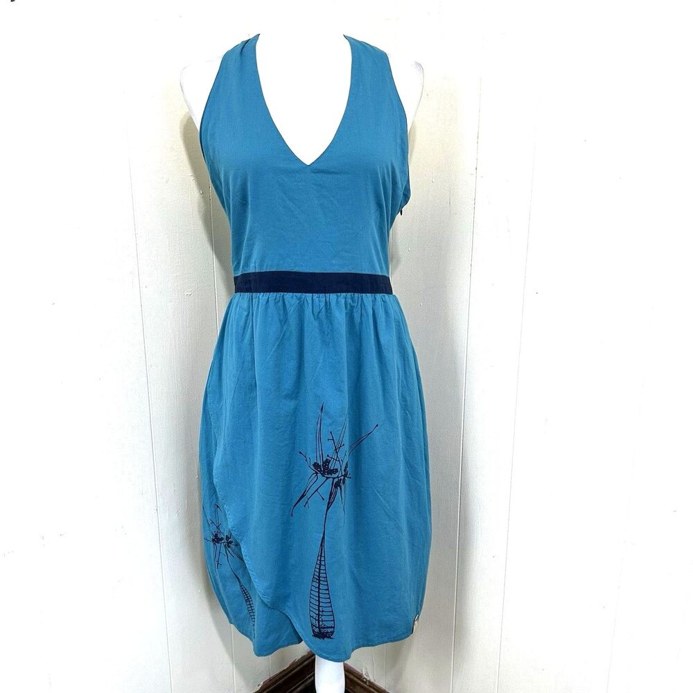 Skunkfunk Nabarra Turquoise Cotton Halter Dress Size 2=6 Wrap Lined Summer Dress